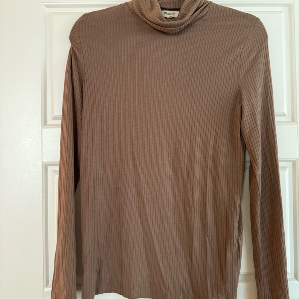 Madewell Taupe Ribbed Turtleneck Top